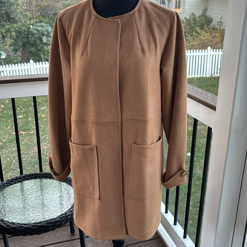 Ladies Camel Thigh Length Jacket
